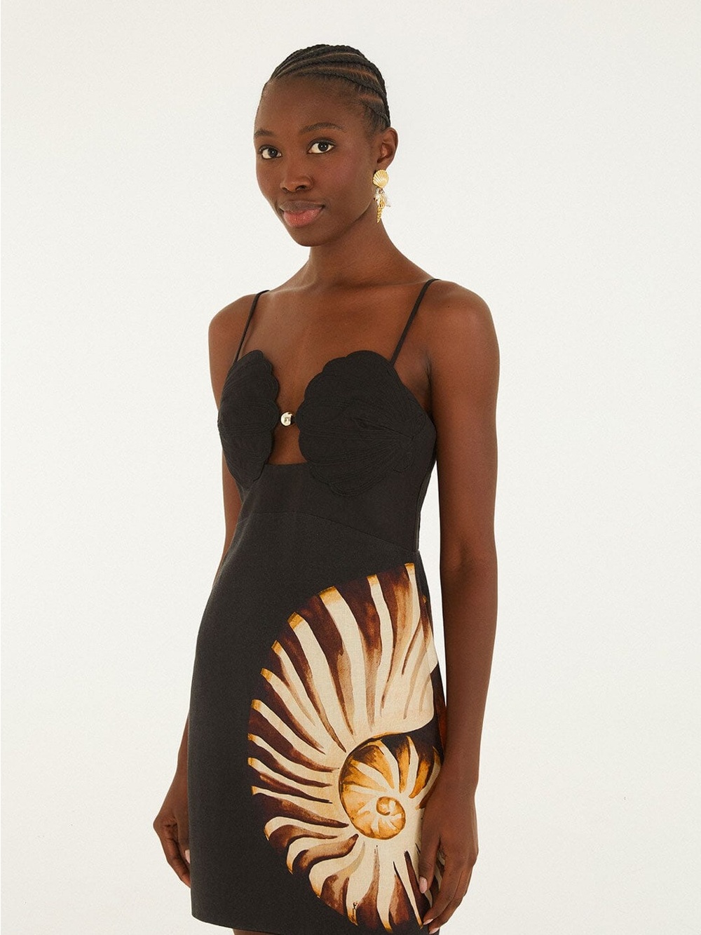 FARM Rio Black Ammonite Shell Bodice Cut Out Mini Dress- Size Large - Picture 4 of 5